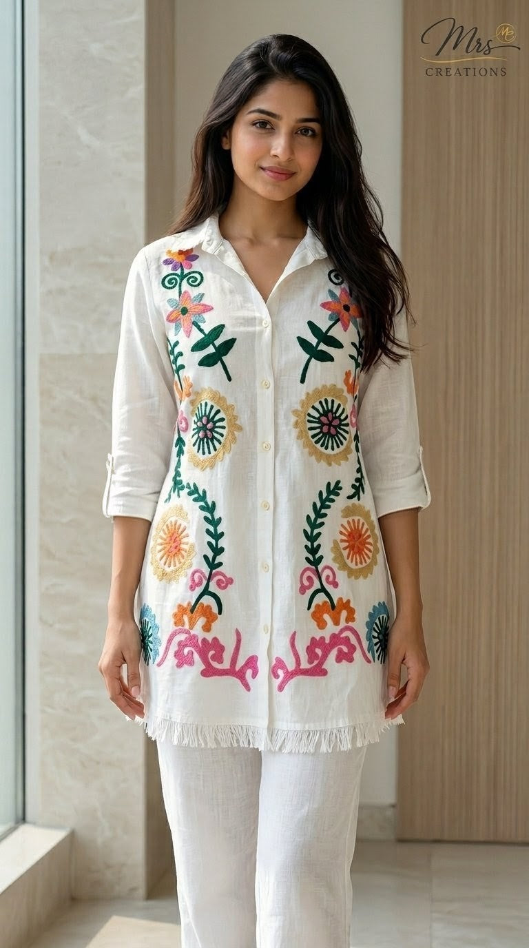 Cotton pant kurti co-ord set styled with accessories - Mrs Creations