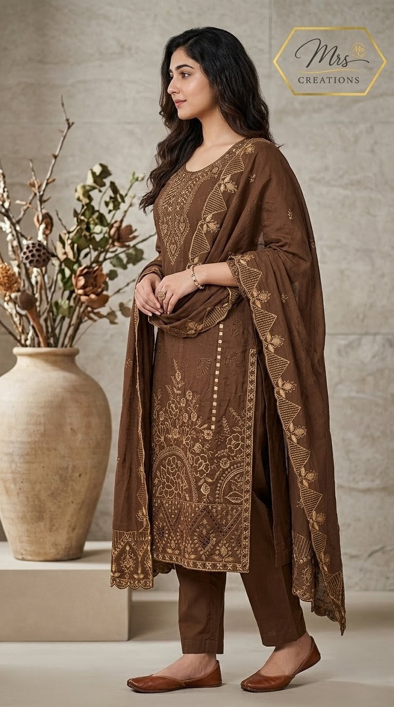 Jade Ombre premium embroidered unstitched suit - Mrs Creations