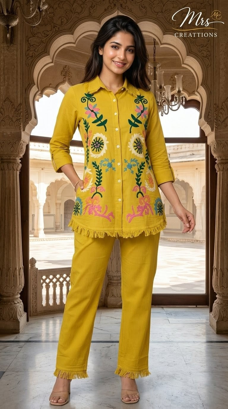 Pant kurti co-ord set pant detail with lace border - Mrs Creations