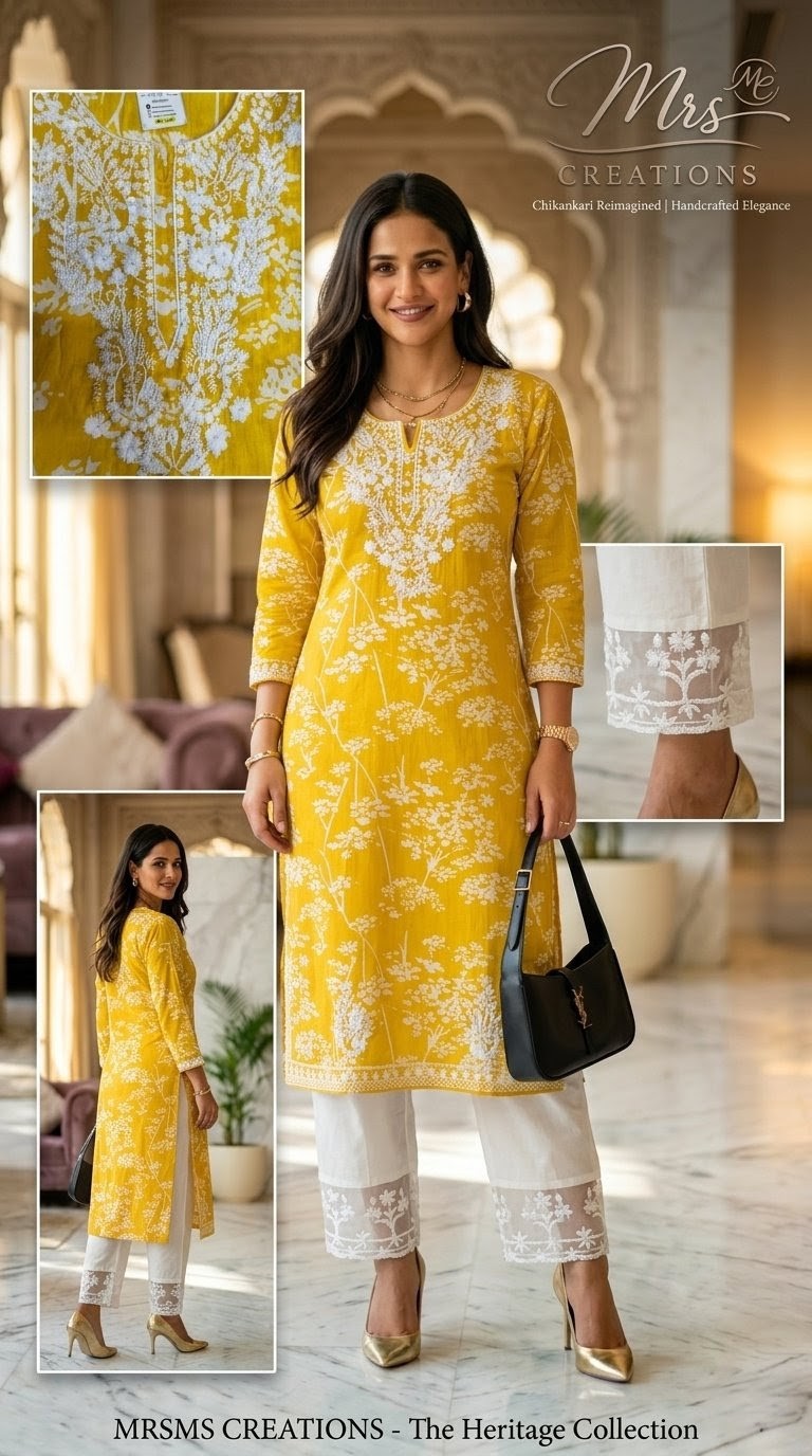 Pink printed cotton pant kurti set with lace border - Mrs Creations