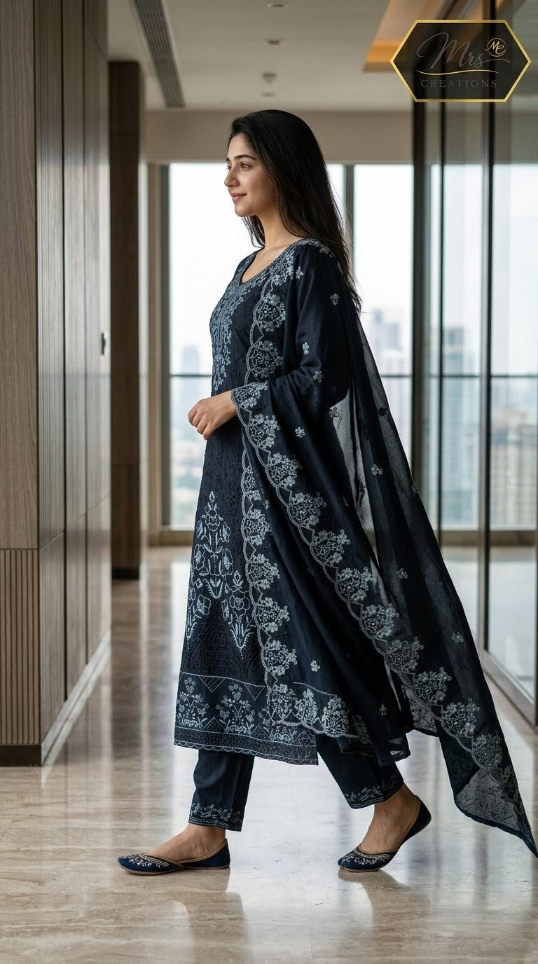 Jade Ombre unstitched Pakistani suit fancy daman - Mrs Creations