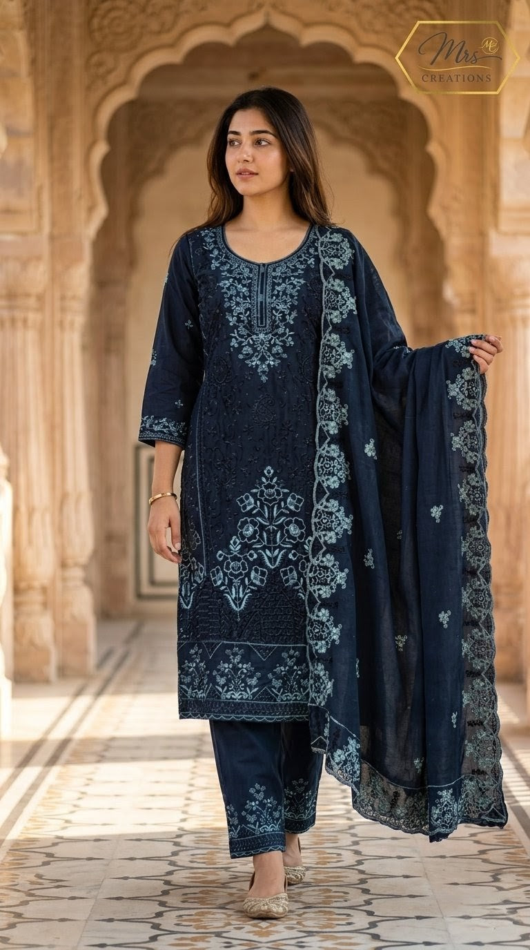 Jade Ombre embroidered suit complete set view - Mrs Creations