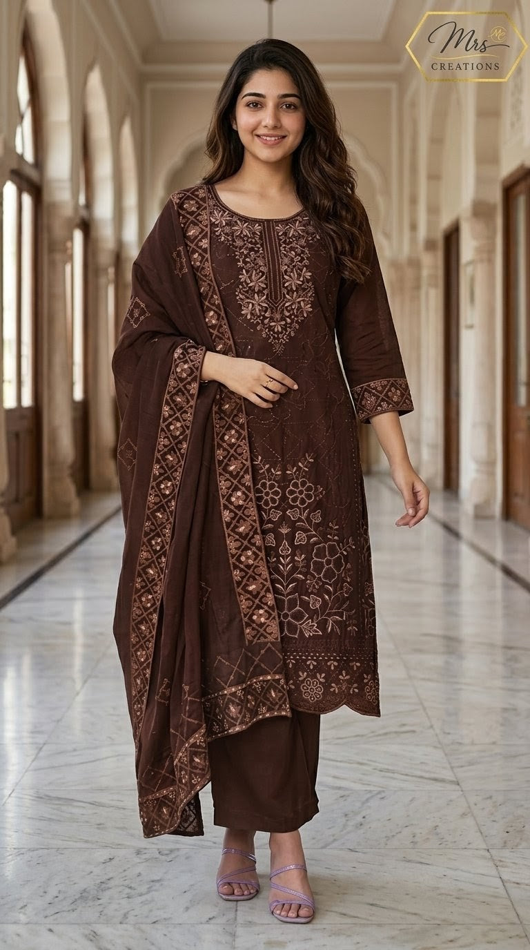 Jade Ombre suit brown colorway embroidered - Mrs Creations