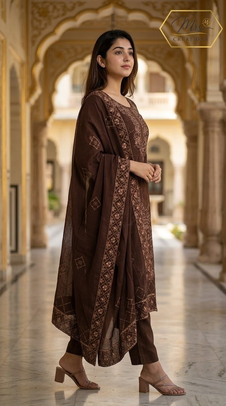 Jade Ombre Pakistani design unstitched suit full view - Mrs Creations
