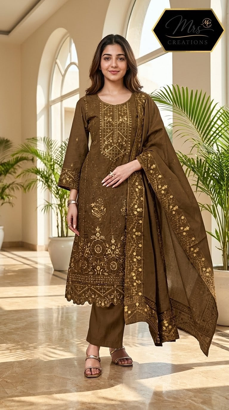 Jade Ombre unstitched suit daman embroidery work - Mrs Creations