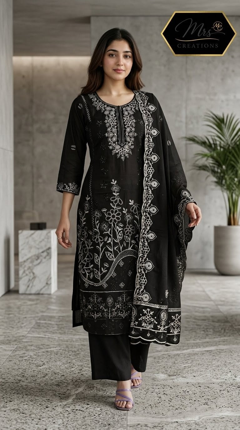 Jade Ombre unstitched suit malmal dupatta embroidery - Mrs Creations