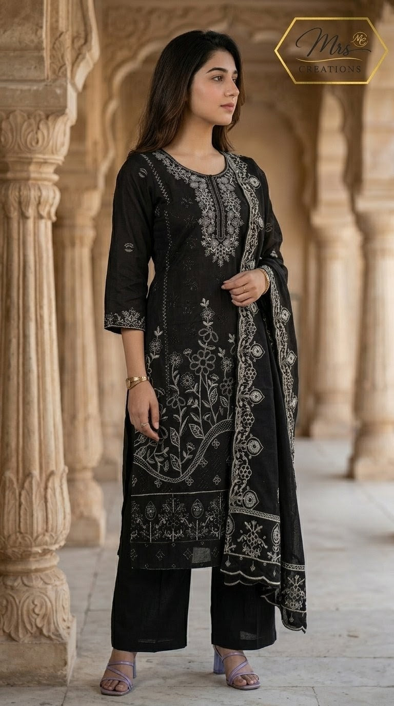 Jade Ombre suit black colorway embroidered detail - Mrs Creations