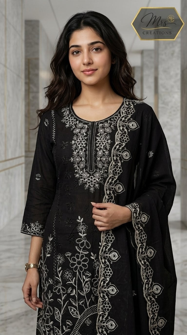 Jade Ombre unstitched suit sleeve embroidery - Mrs Creations