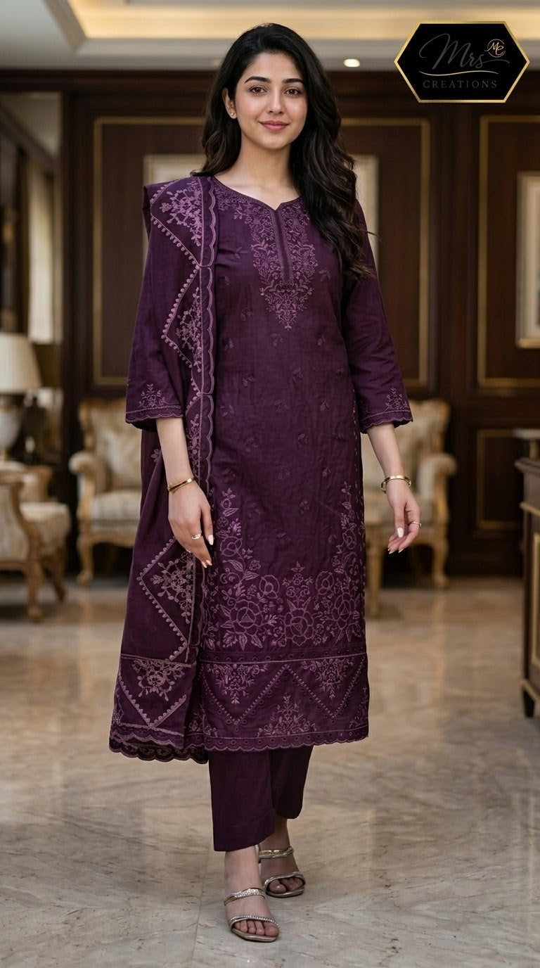 Jade Ombre embroidered unstitched suit styled view - Mrs Creations